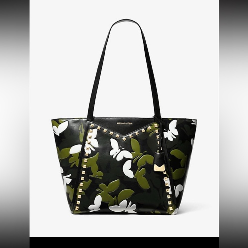 MICHAEL Michael Kors Black Floral-Print Studded Tote